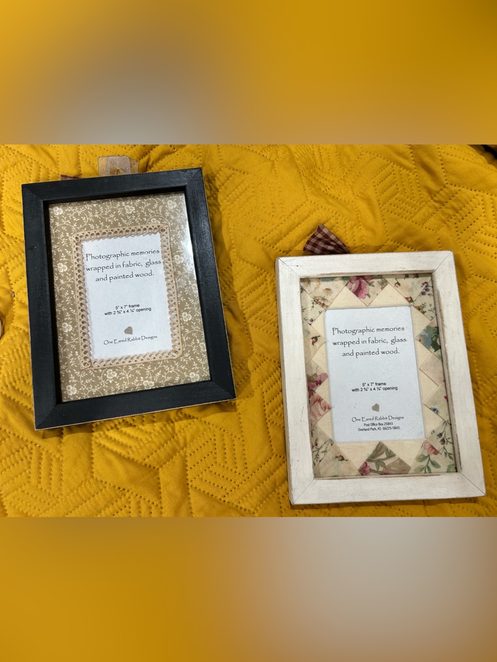 Vintage Cottagecore Fabric Wrapped Wood Picture Frames Set of 2 Coordinated Pair